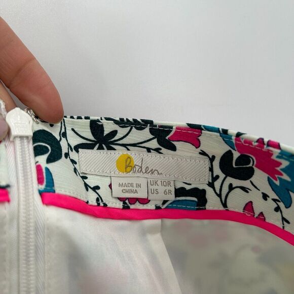 BODEN Women's White Pink Blue Floral Print A-Line Spring Office Skirt Size 6 - Picture 6 of 7